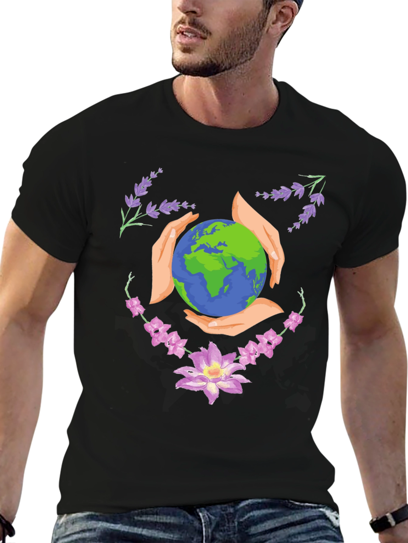 Earth Hands Floral Black T-Shirt
