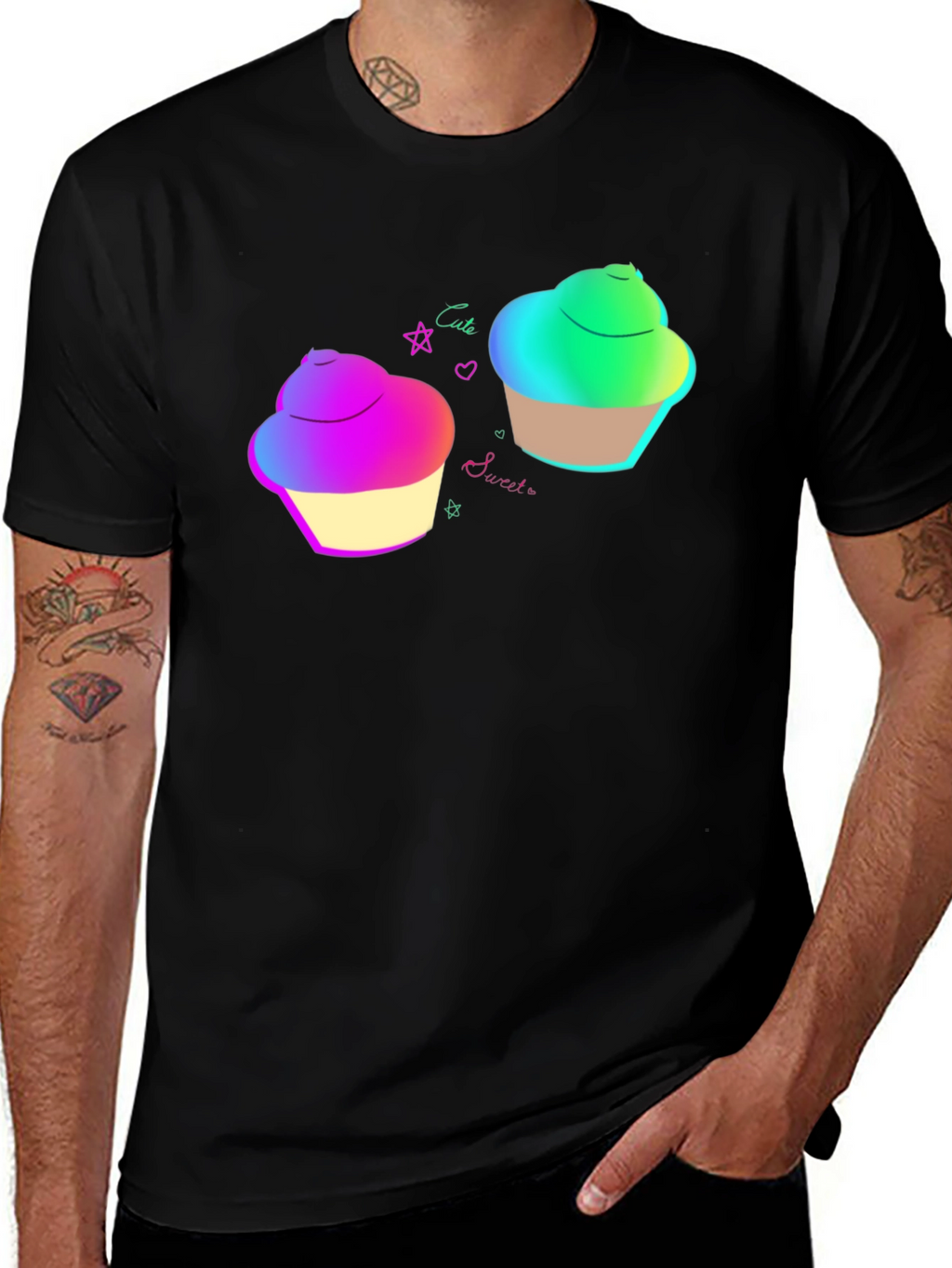 Cute Cupcake Graphic Black T-Shirt