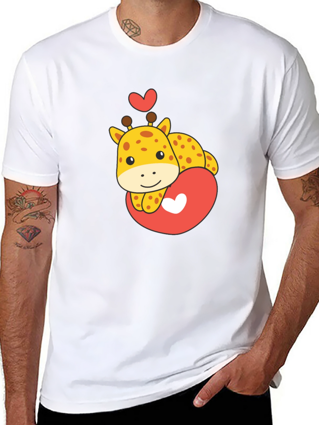 Cute Giraffe Heart Graphic Tee - Black T-Shirt