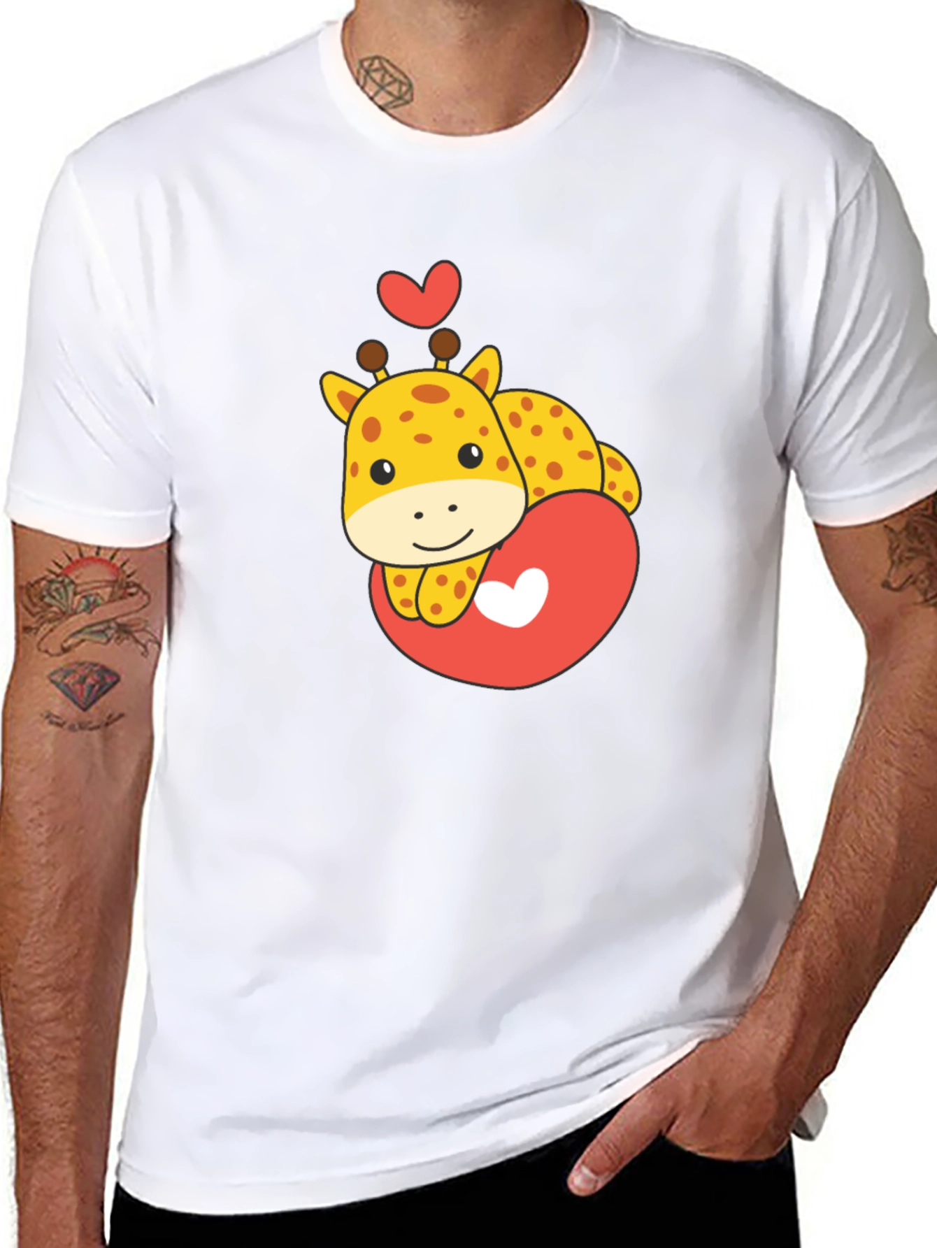 Cute Giraffe Heart Graphic Tee - Black T-Shirt