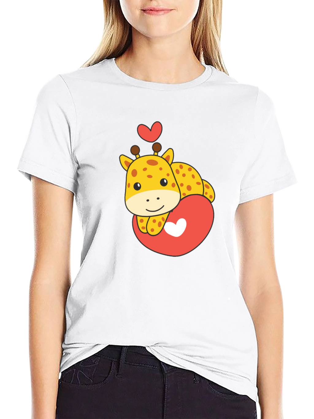 Cute Giraffe Heart Graphic Tee - Black T-Shirt