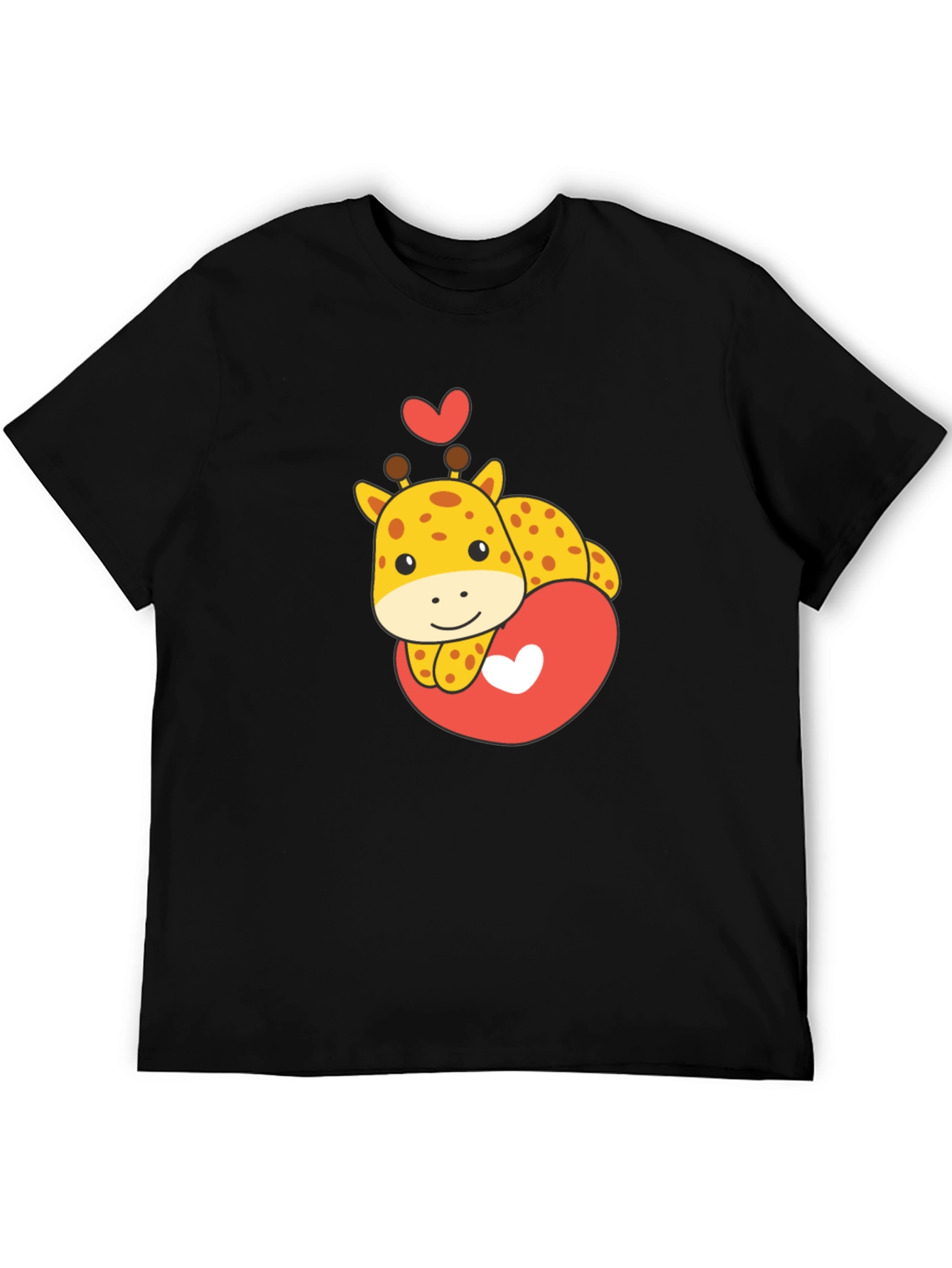 Cute Giraffe Heart Graphic Tee - Black T-Shirt