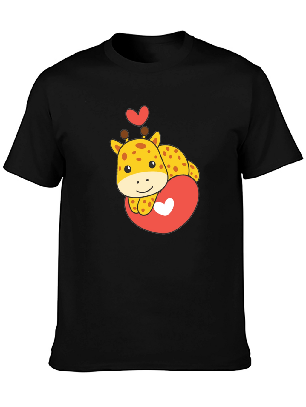 Cute Giraffe Heart Graphic Tee - Black T-Shirt