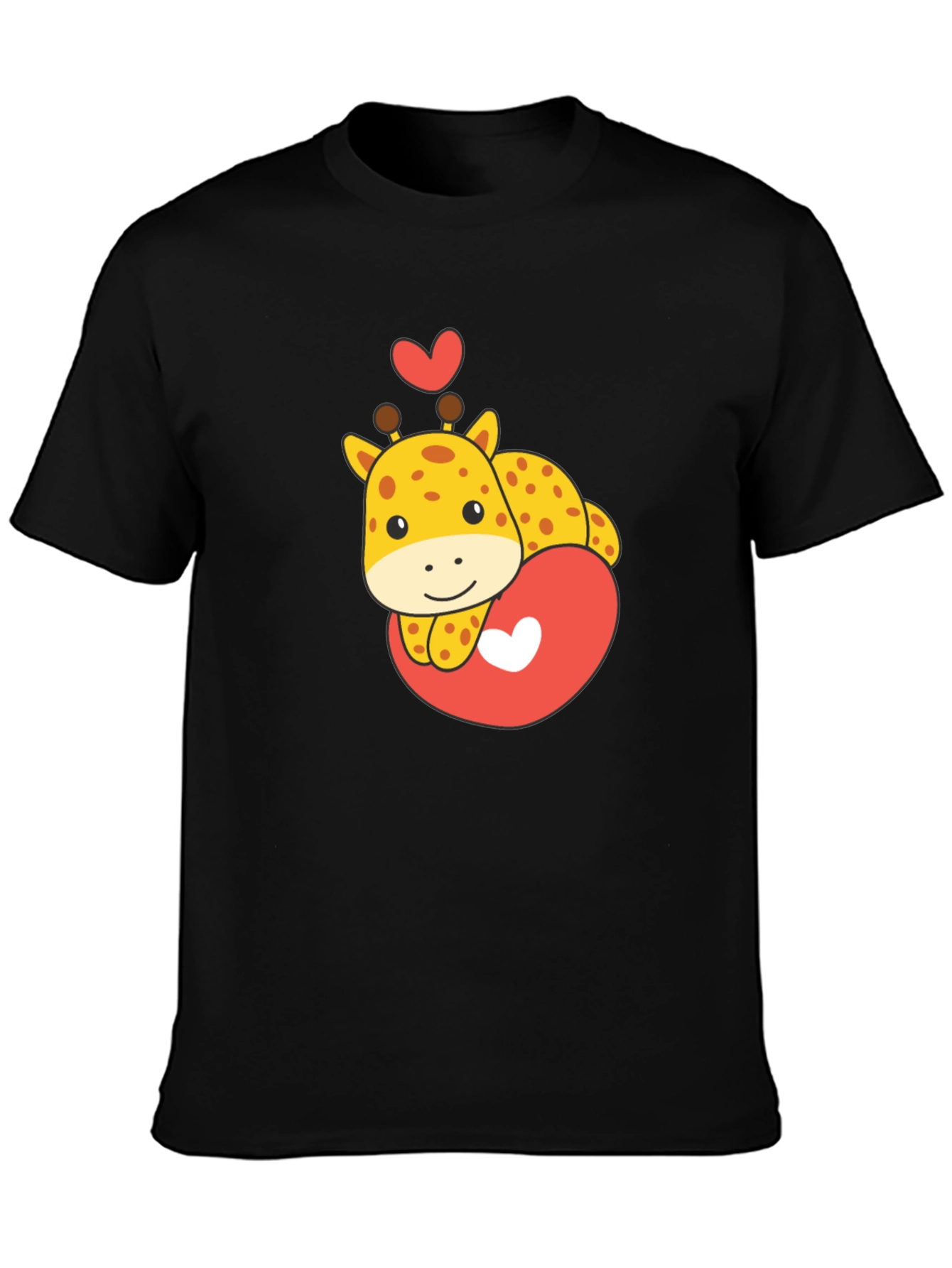 Cute Giraffe Heart Graphic Tee - Black T-Shirt