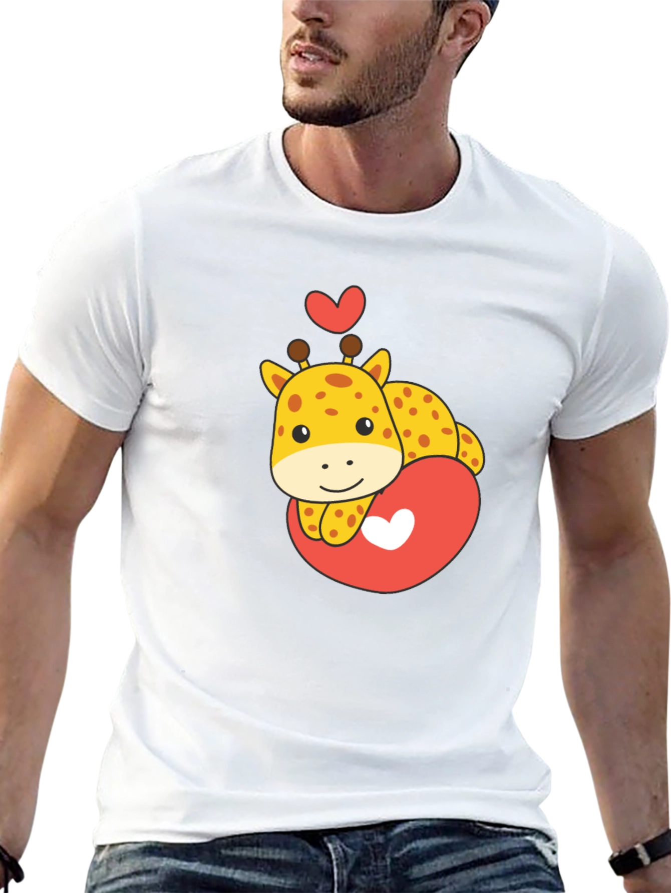 Cute Giraffe Heart Graphic Tee - Black T-Shirt