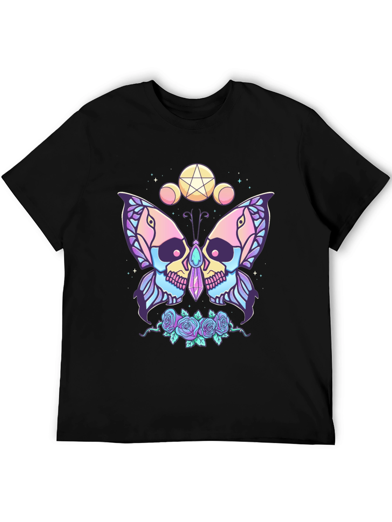 Skull Butterfly Graphic Tee - Gothic Style Black T-Shirt