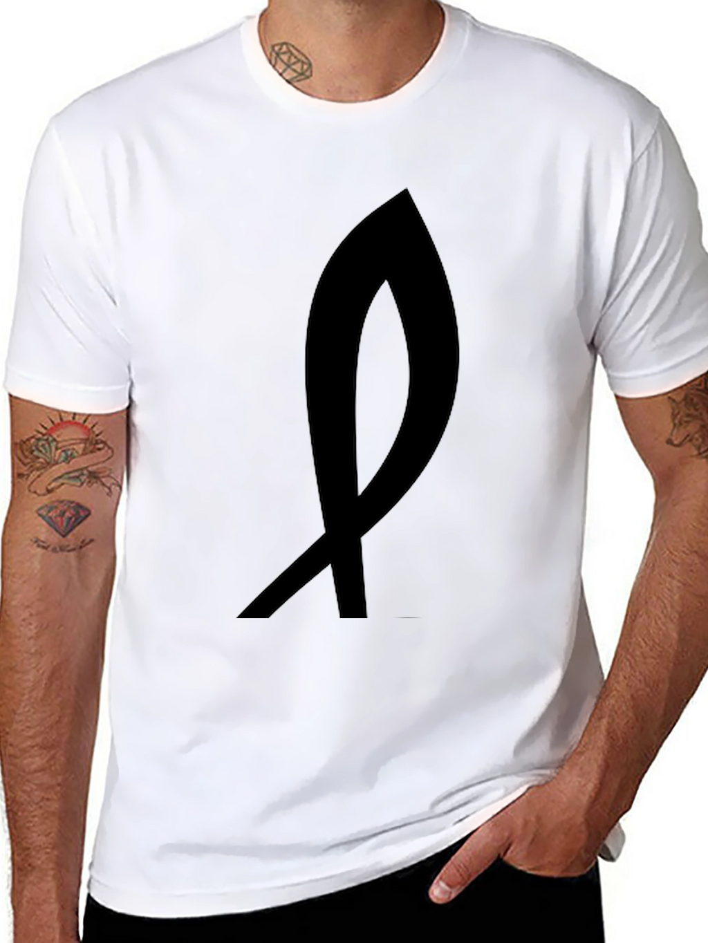 Black T-Shirt with Abstract Ribbon Design