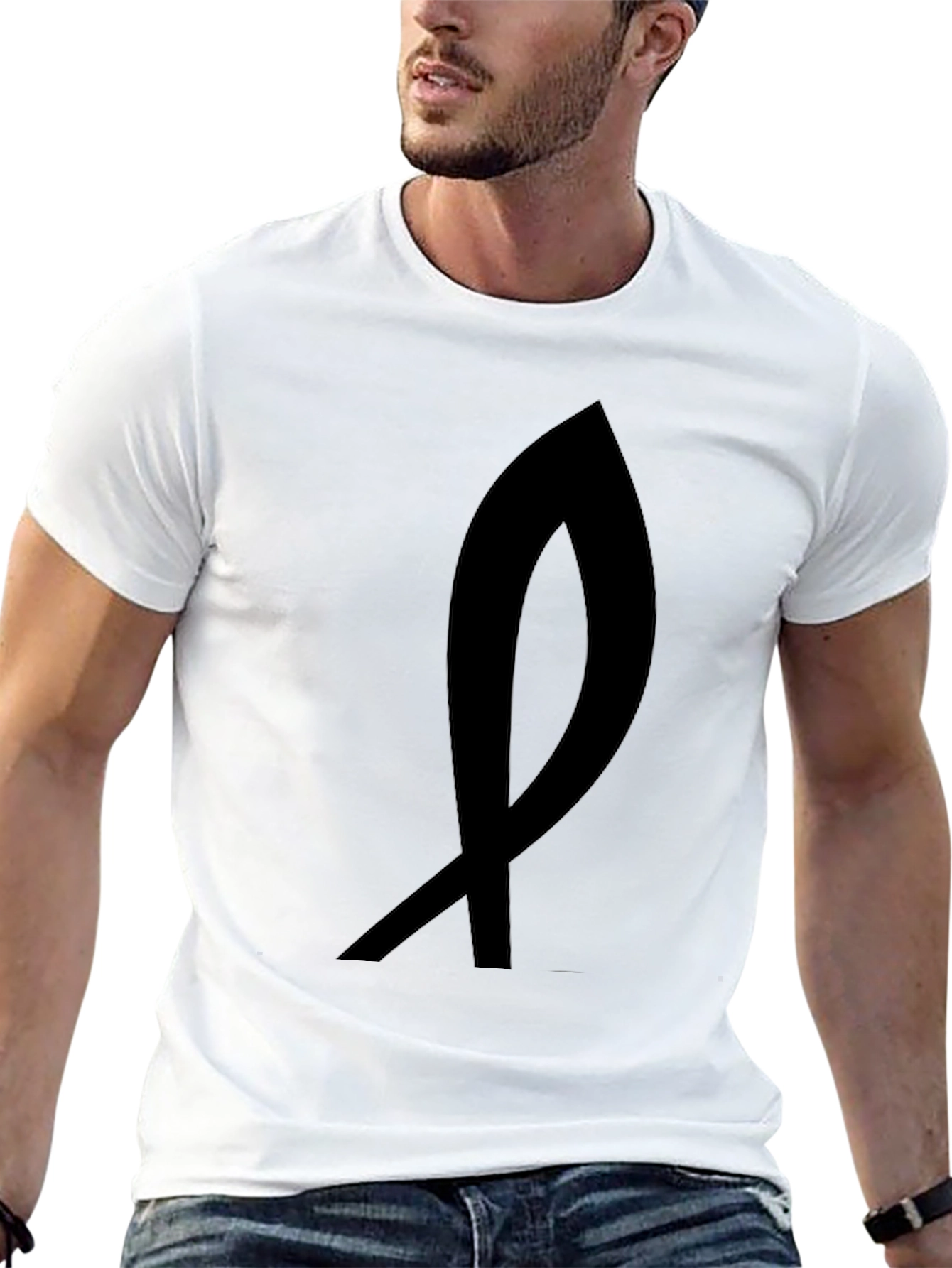 Black T-Shirt with Abstract Ribbon Design