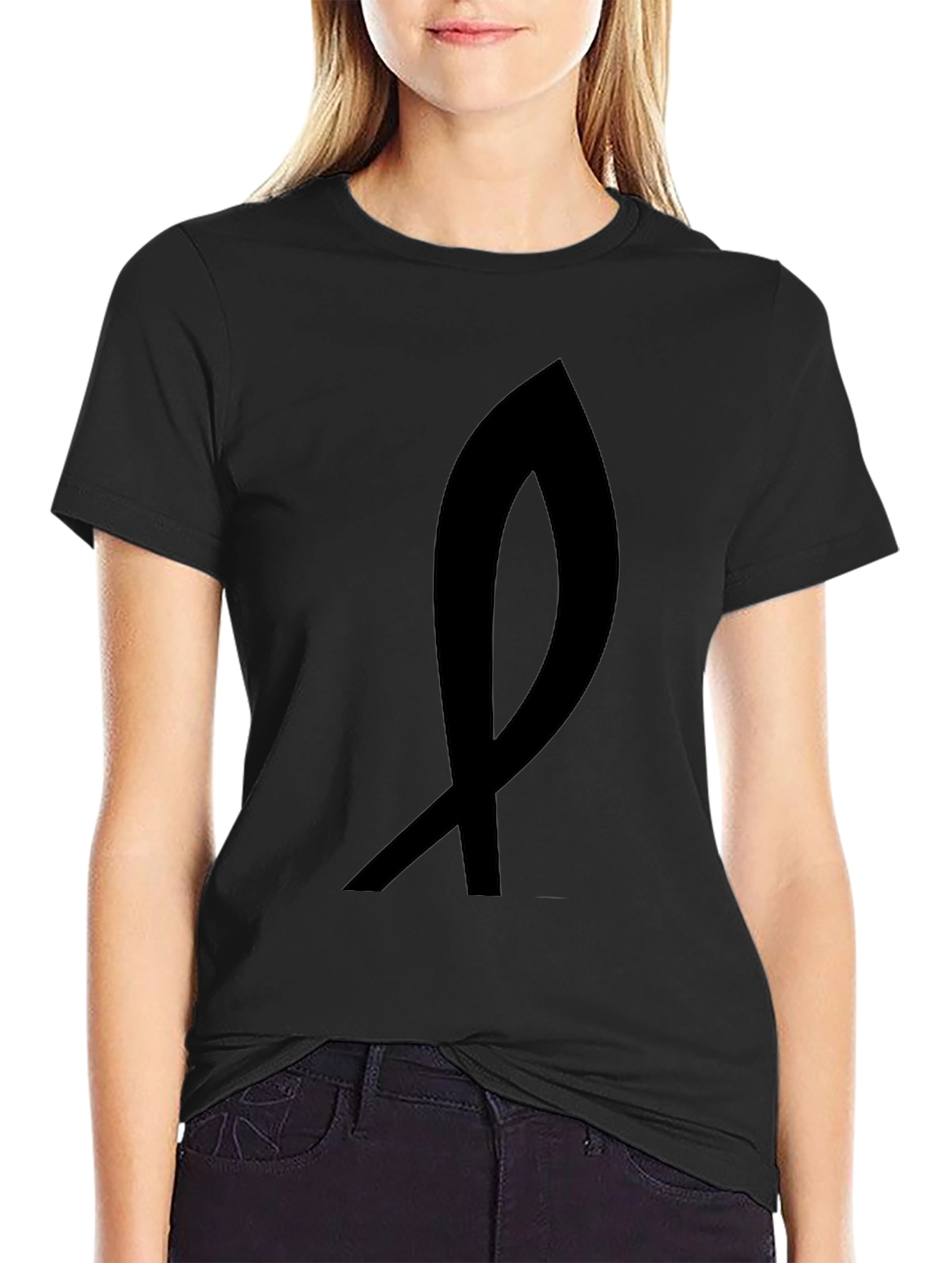 Black T-Shirt with Abstract Ribbon Design
