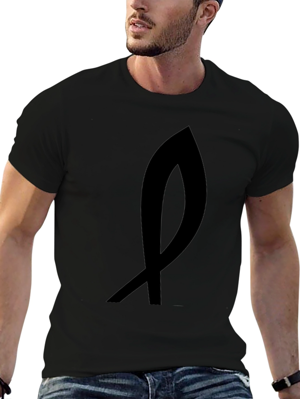 Black T-Shirt with Abstract Ribbon Design