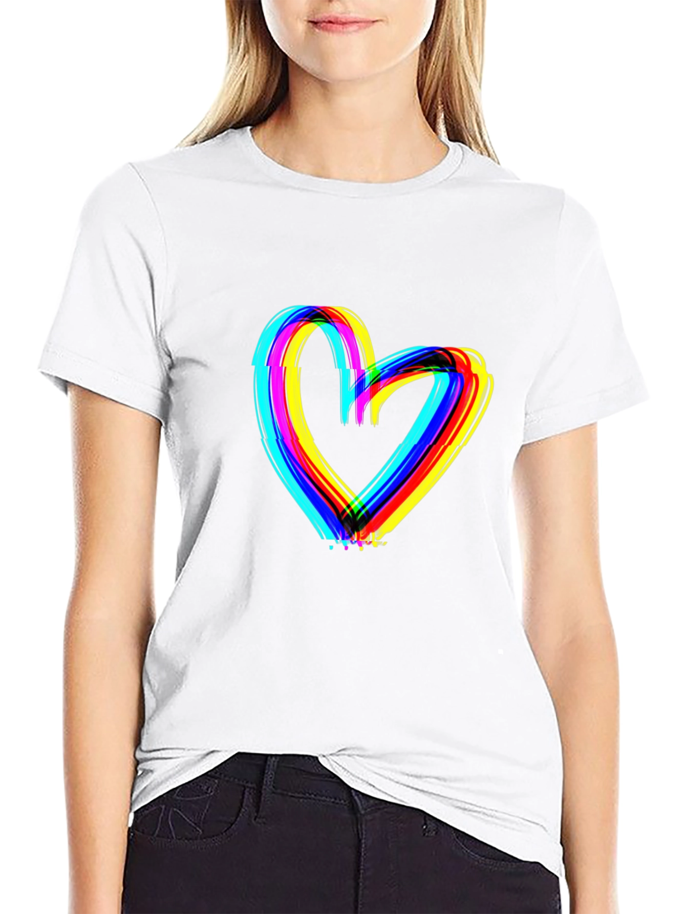 Rainbow Heart Graphic Black T-Shirt