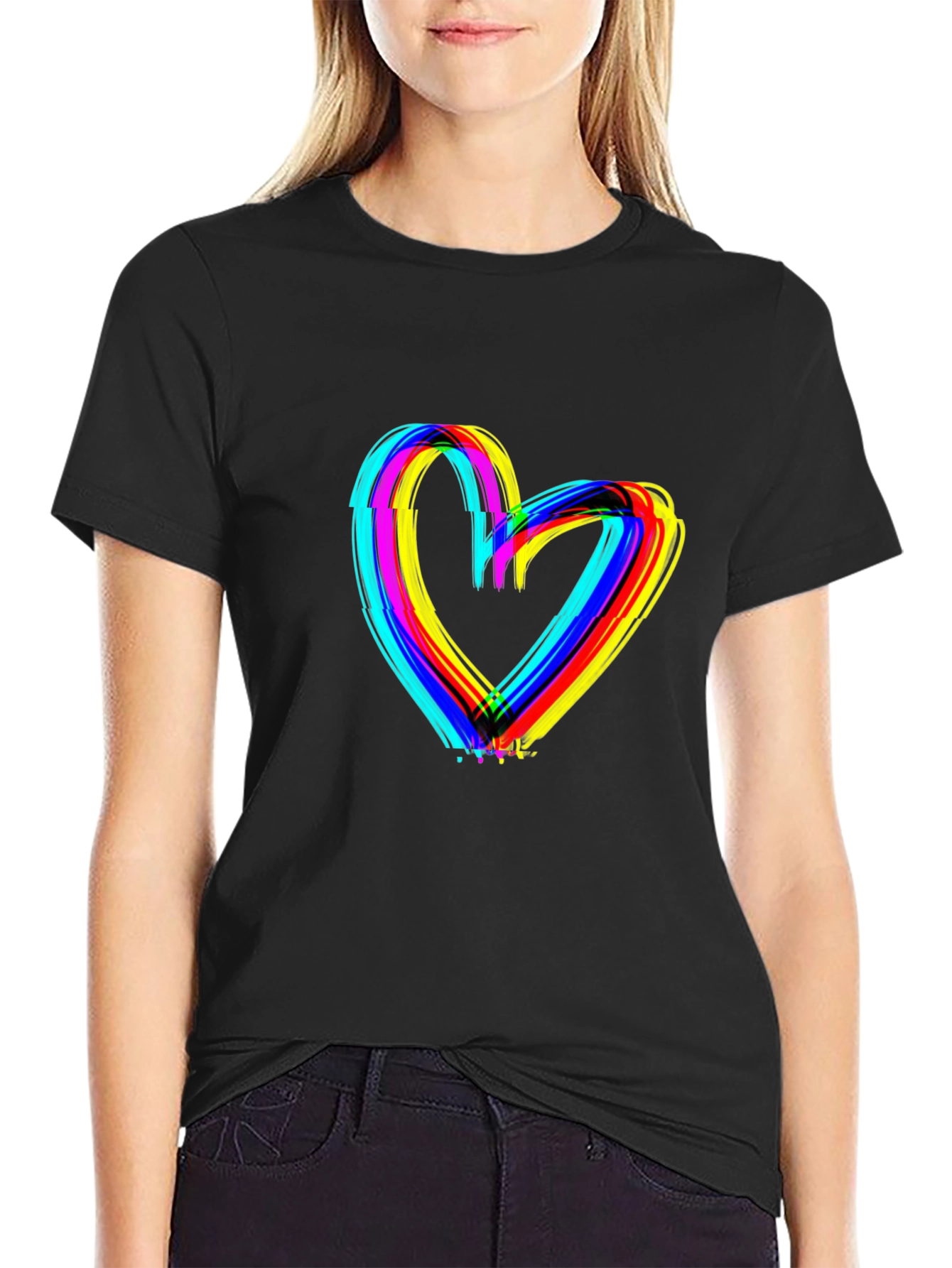Rainbow Heart Graphic Black T-Shirt