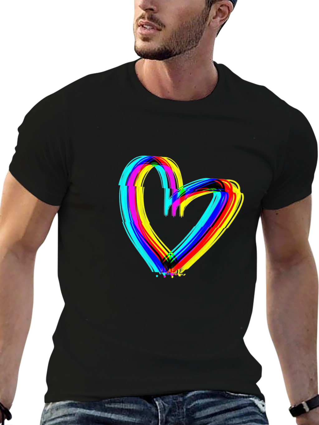 Rainbow Heart Graphic Black T-Shirt