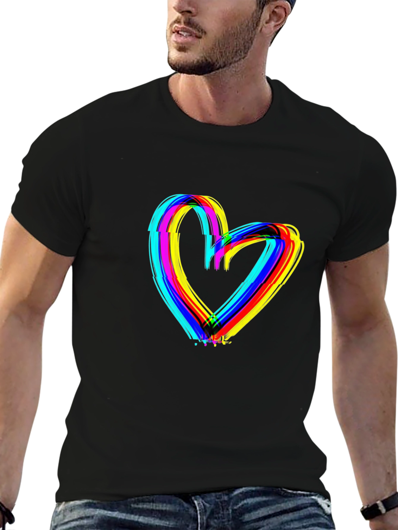 Rainbow Heart Graphic Black T-Shirt
