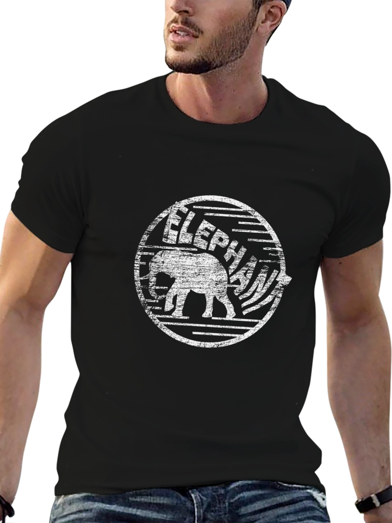 Elephant Graphic Print Black T-Shirt