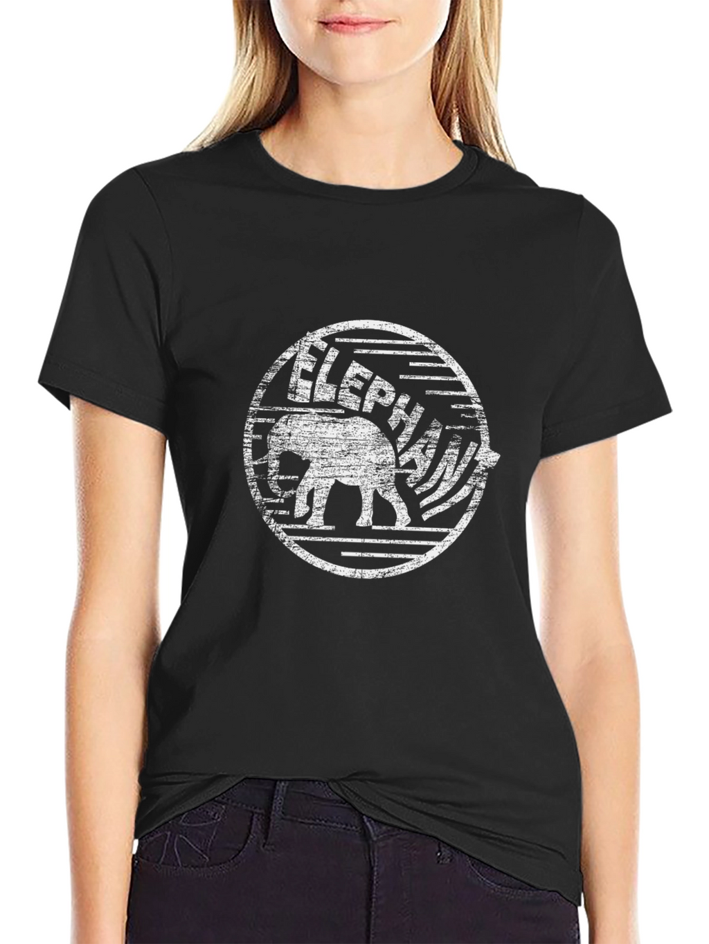 Elephant Graphic Print Black T-Shirt
