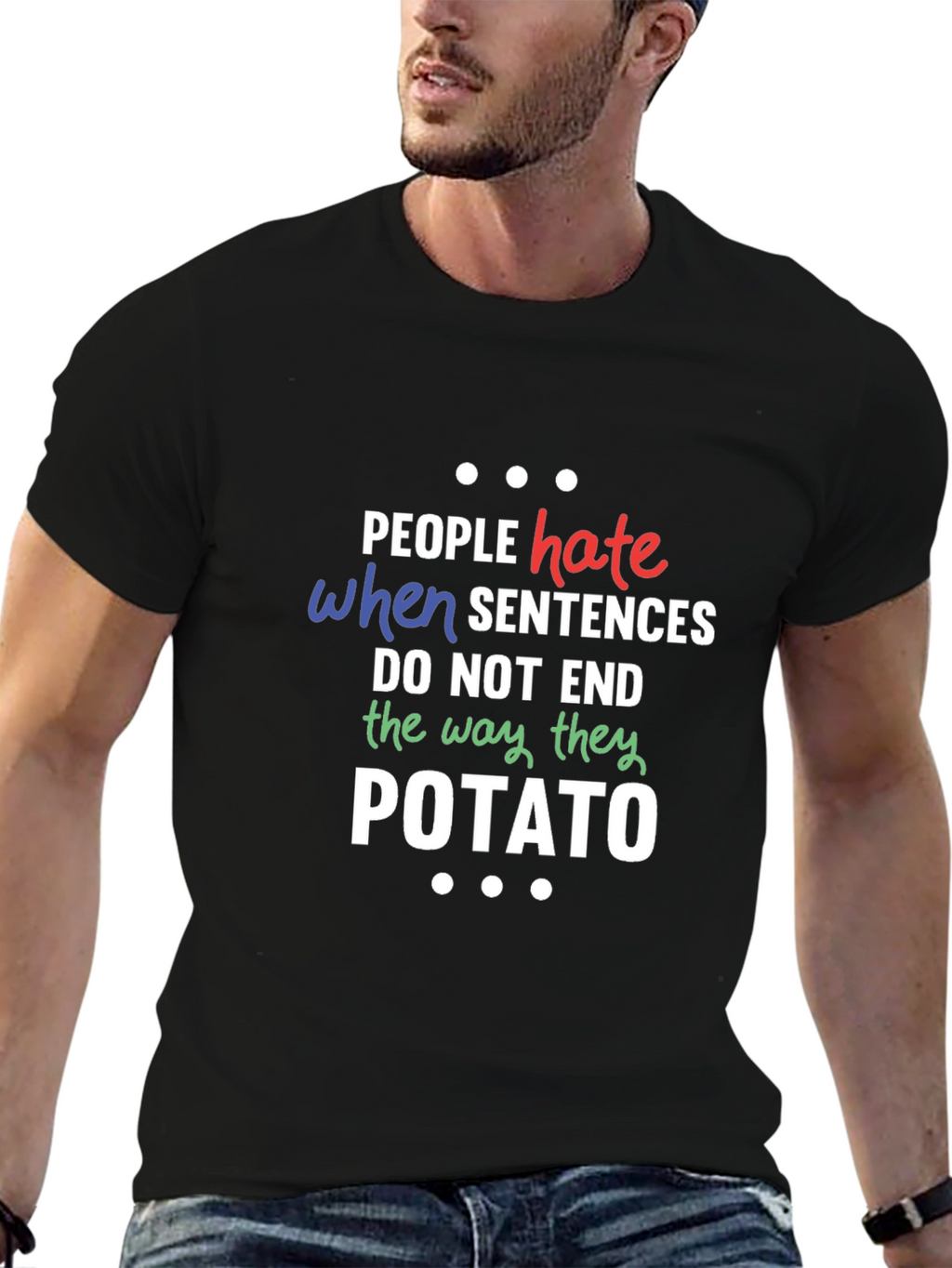 Funny Potato Sentence Mens Black T-Shirt