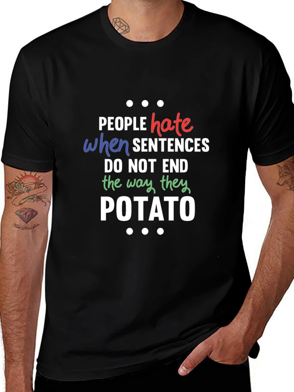 Funny Potato Sentence Mens Black T-Shirt