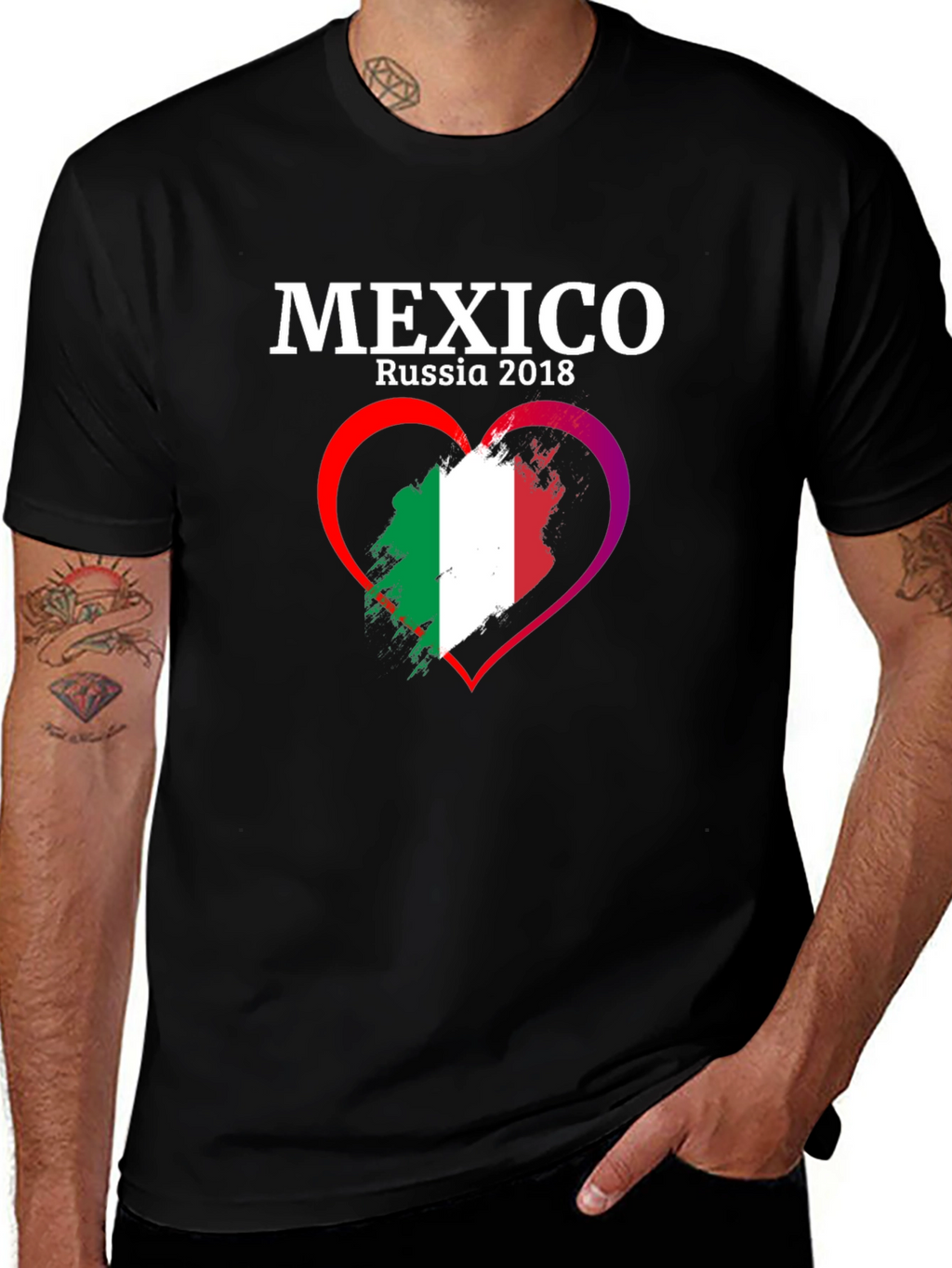 Mexico Russia 2018 Flag Heart T-Shirt
