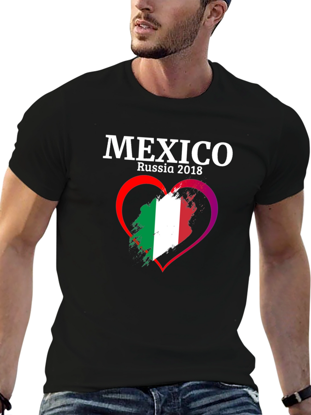 Mexico Russia 2018 Flag Heart T-Shirt