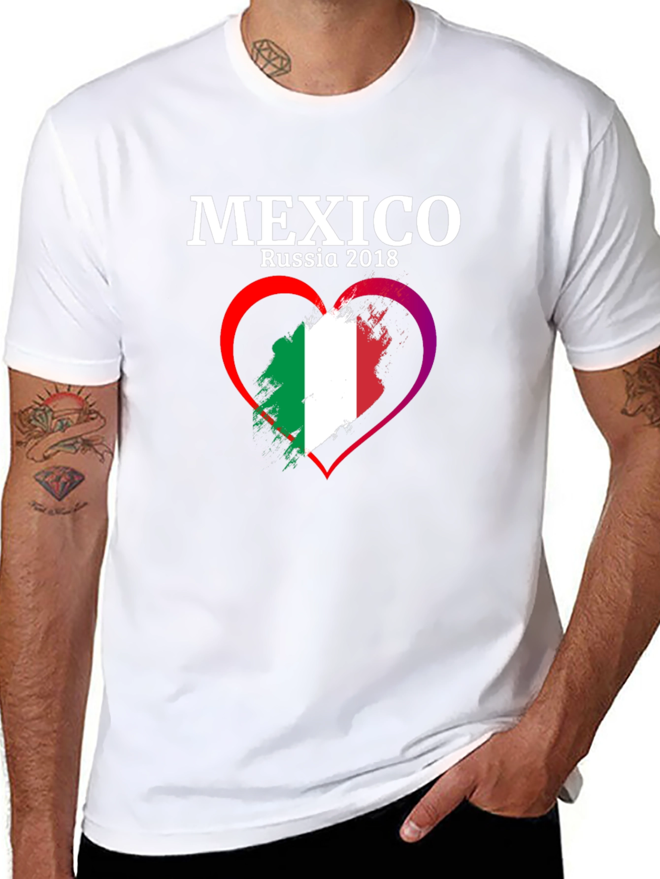 Mexico Russia 2018 Flag Heart T-Shirt