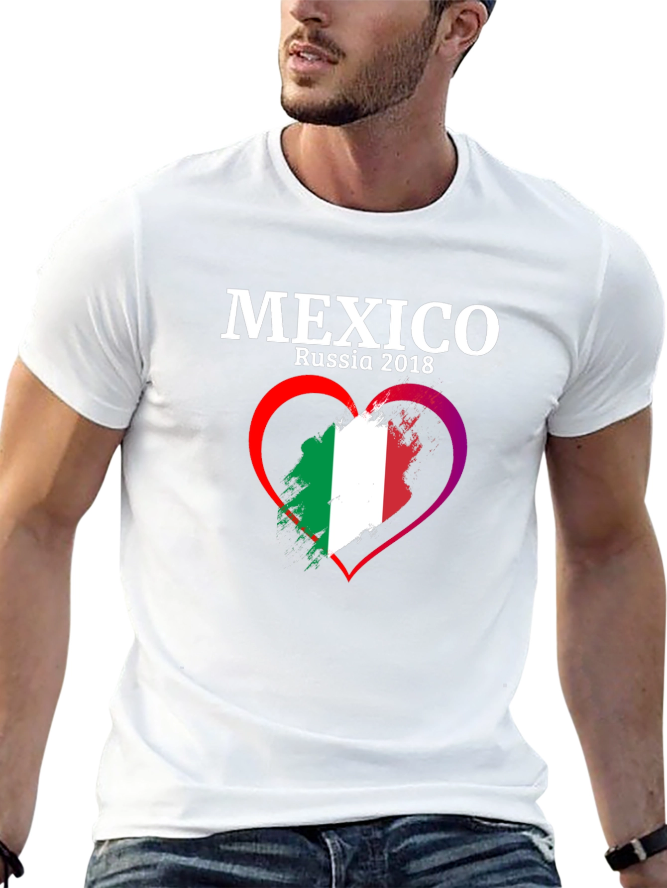 Mexico Russia 2018 Flag Heart T-Shirt