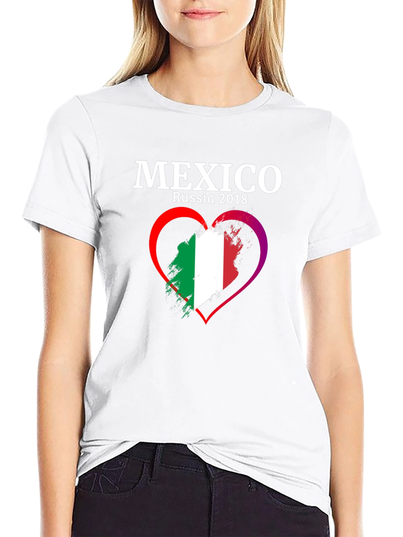 Mexico Russia 2018 Flag Heart T-Shirt
