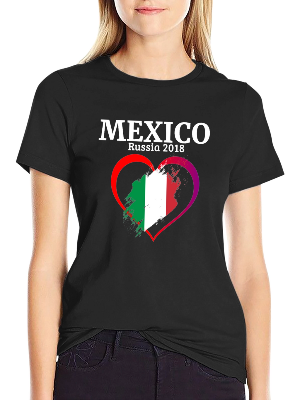 Mexico Russia 2018 Flag Heart T-Shirt
