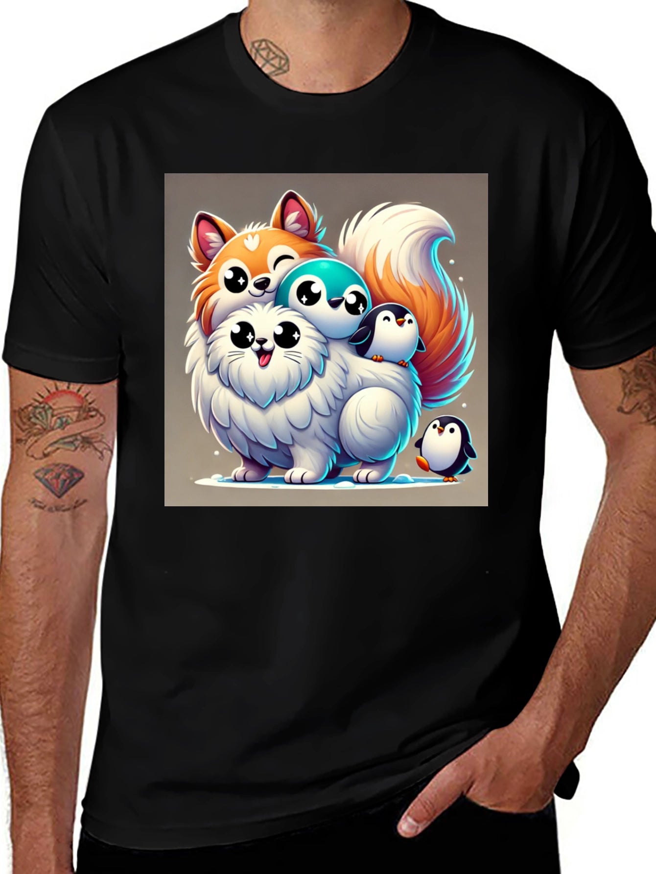Cute Cartoon Animal Stack Graphic Tee