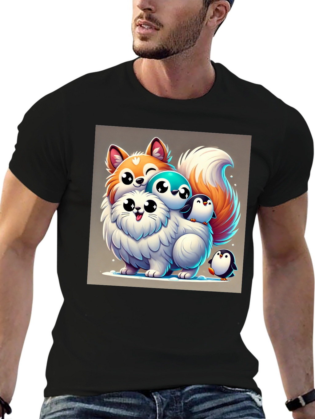 Cute Cartoon Animal Stack Graphic Tee