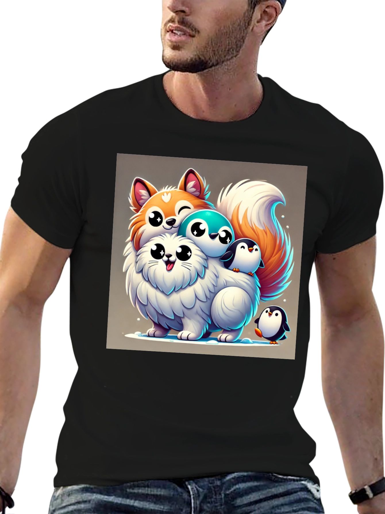 Cute Cartoon Animal Stack Graphic Tee