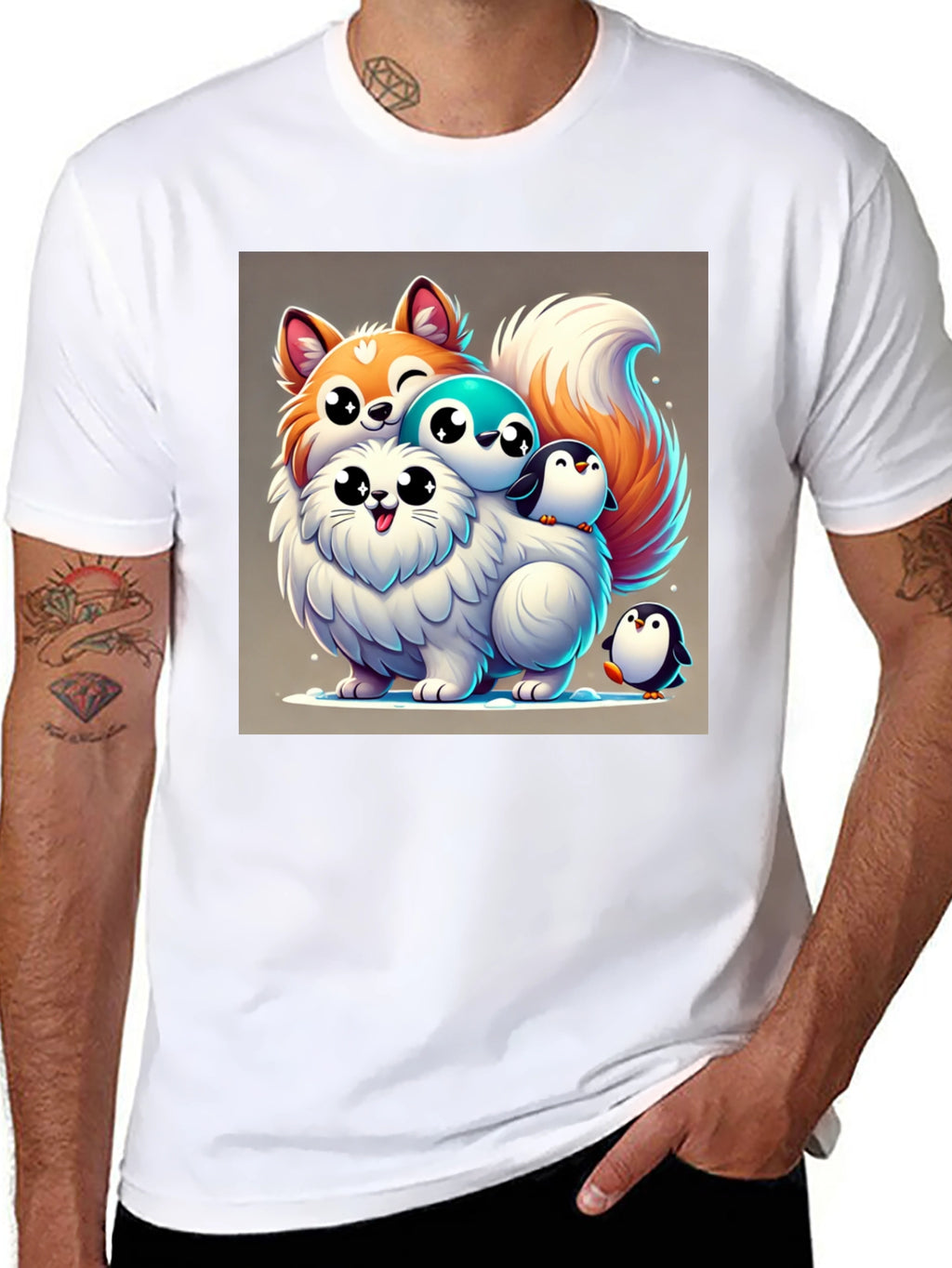 Cute Cartoon Animal Stack Graphic Tee