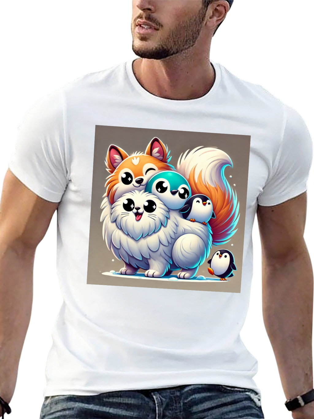Cute Cartoon Animal Stack Graphic Tee