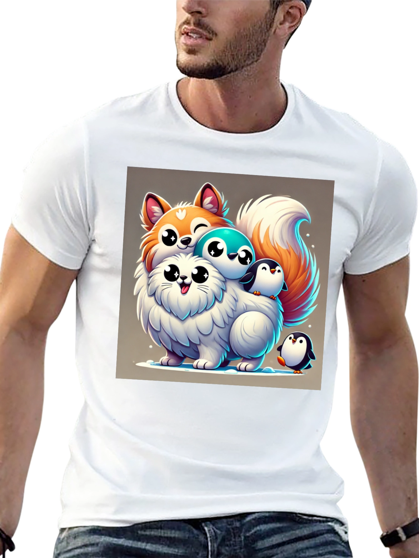 Cute Cartoon Animal Stack Graphic Tee