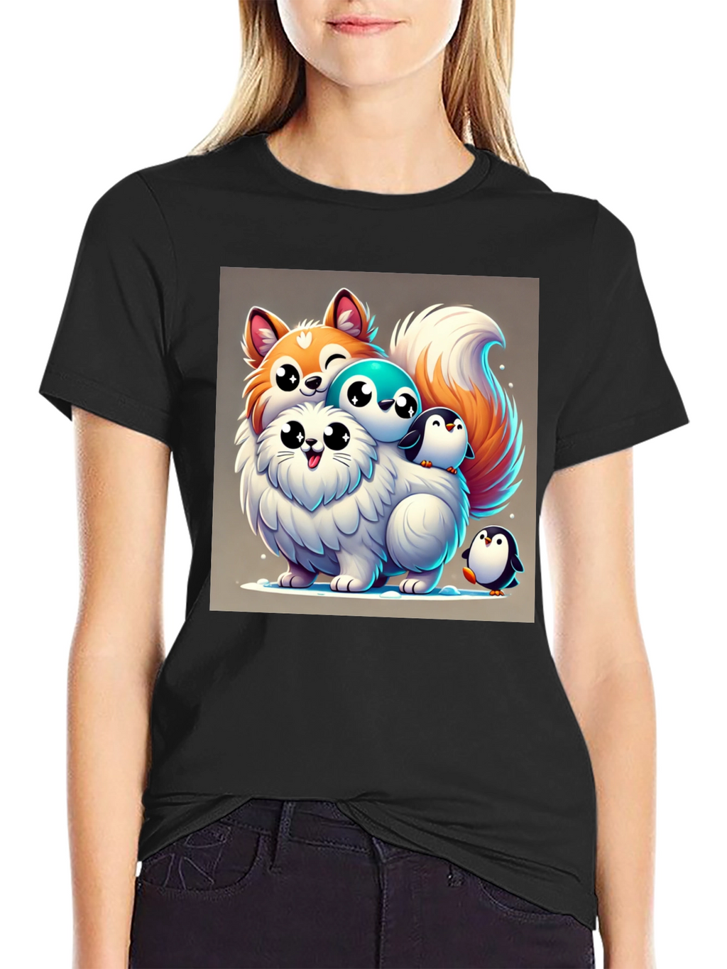 Cute Cartoon Animal Stack Graphic Tee