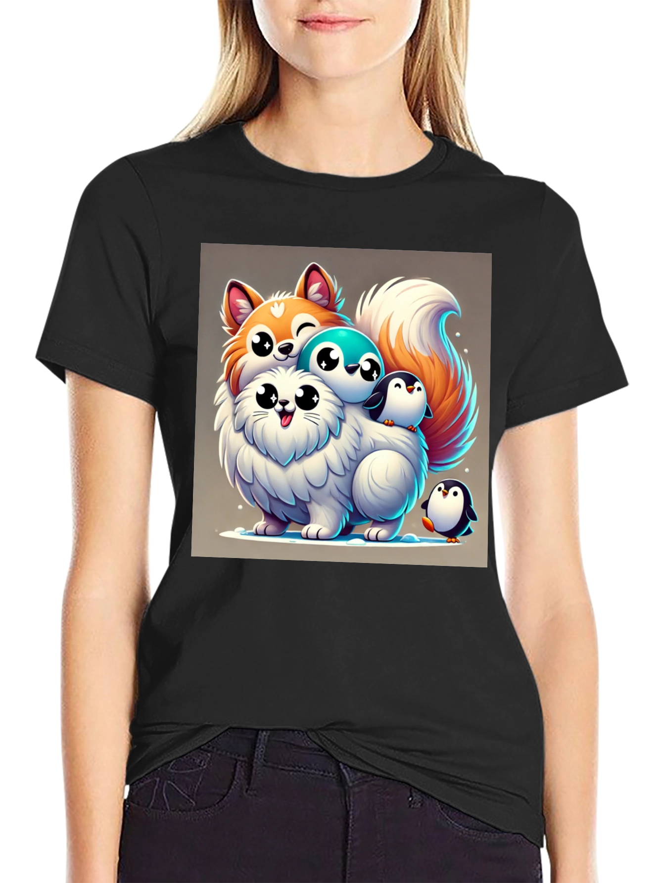Cute Cartoon Animal Stack Graphic Tee