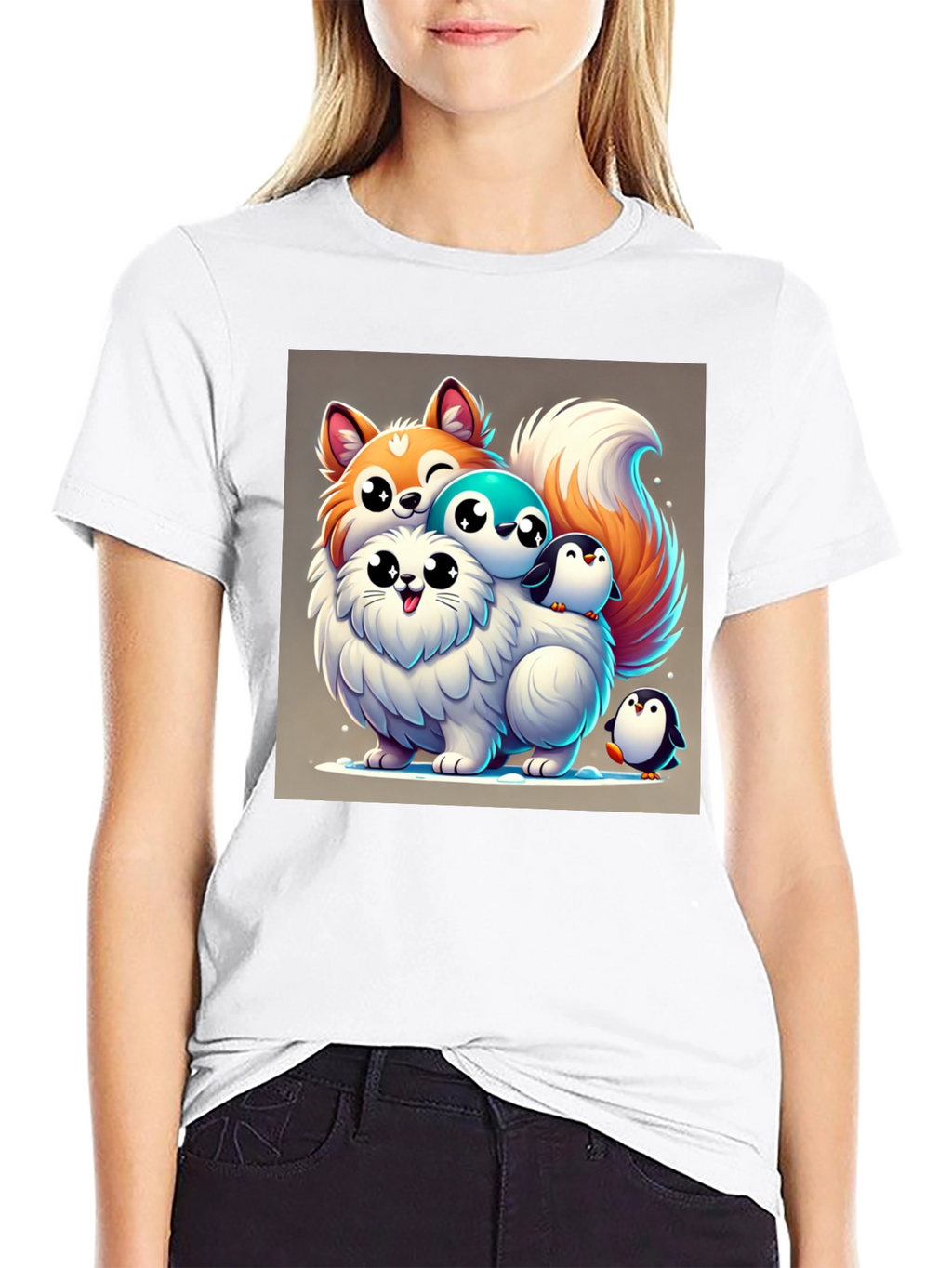 Cute Cartoon Animal Stack Graphic Tee