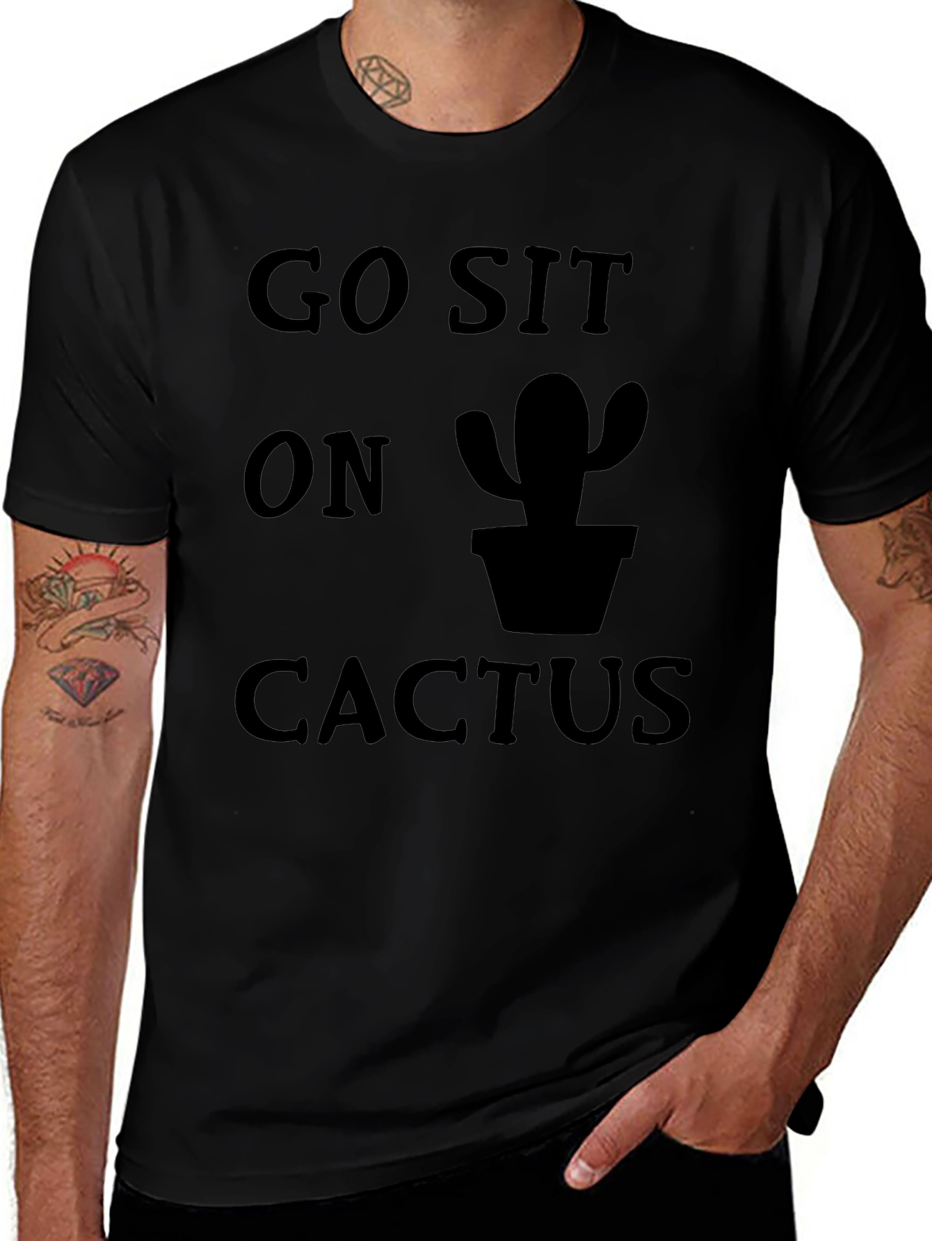 Go Sit On Cactus Graphic Tee - Funny Black T-Shirt