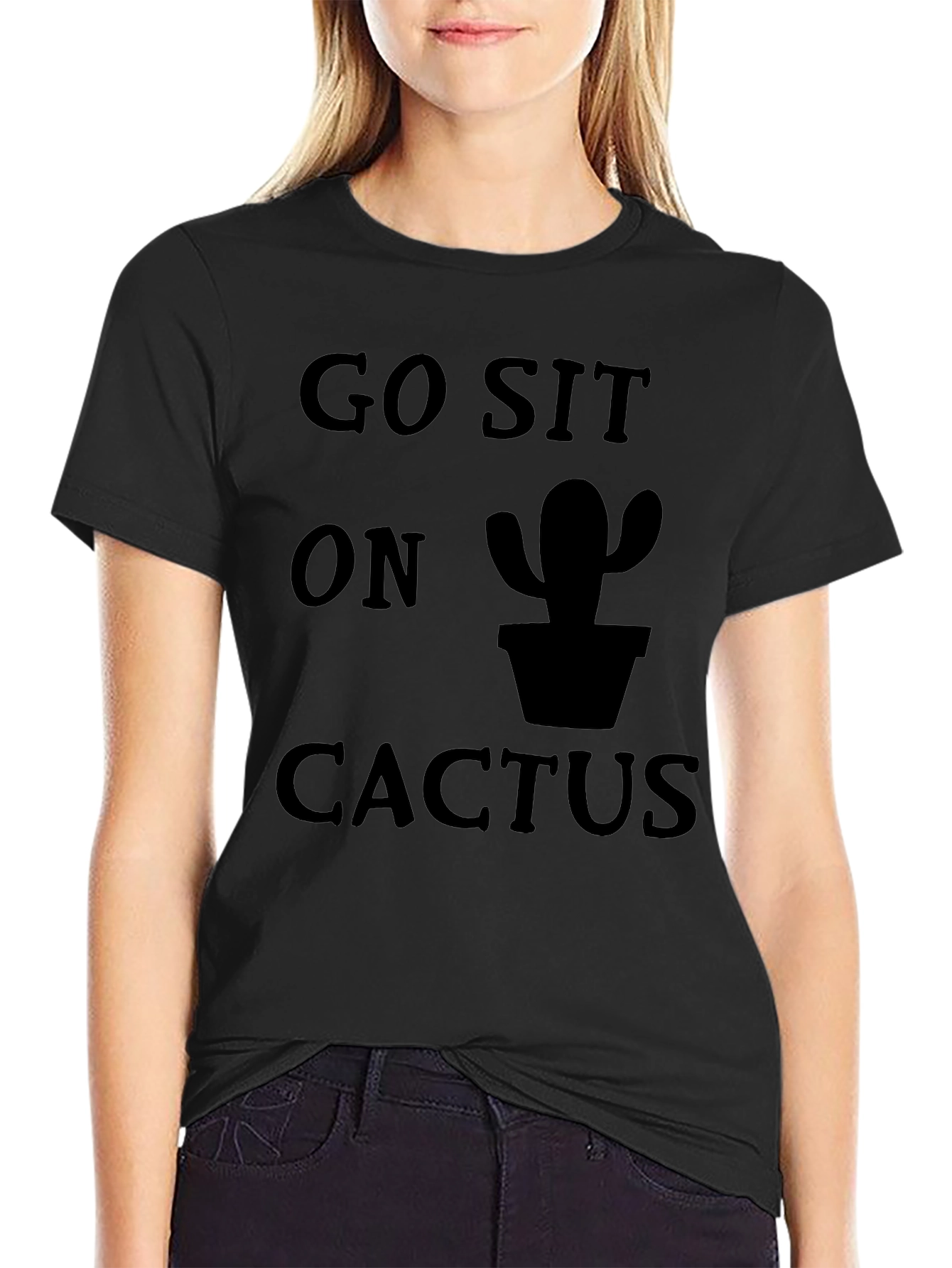 Go Sit On Cactus Graphic Tee - Funny Black T-Shirt