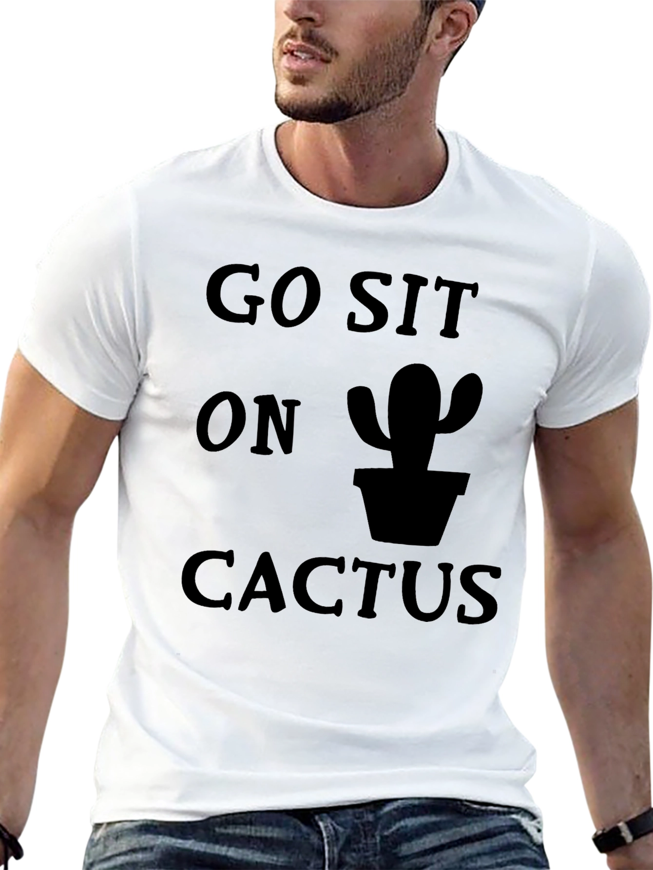 Go Sit On Cactus Graphic Tee - Funny Black T-Shirt