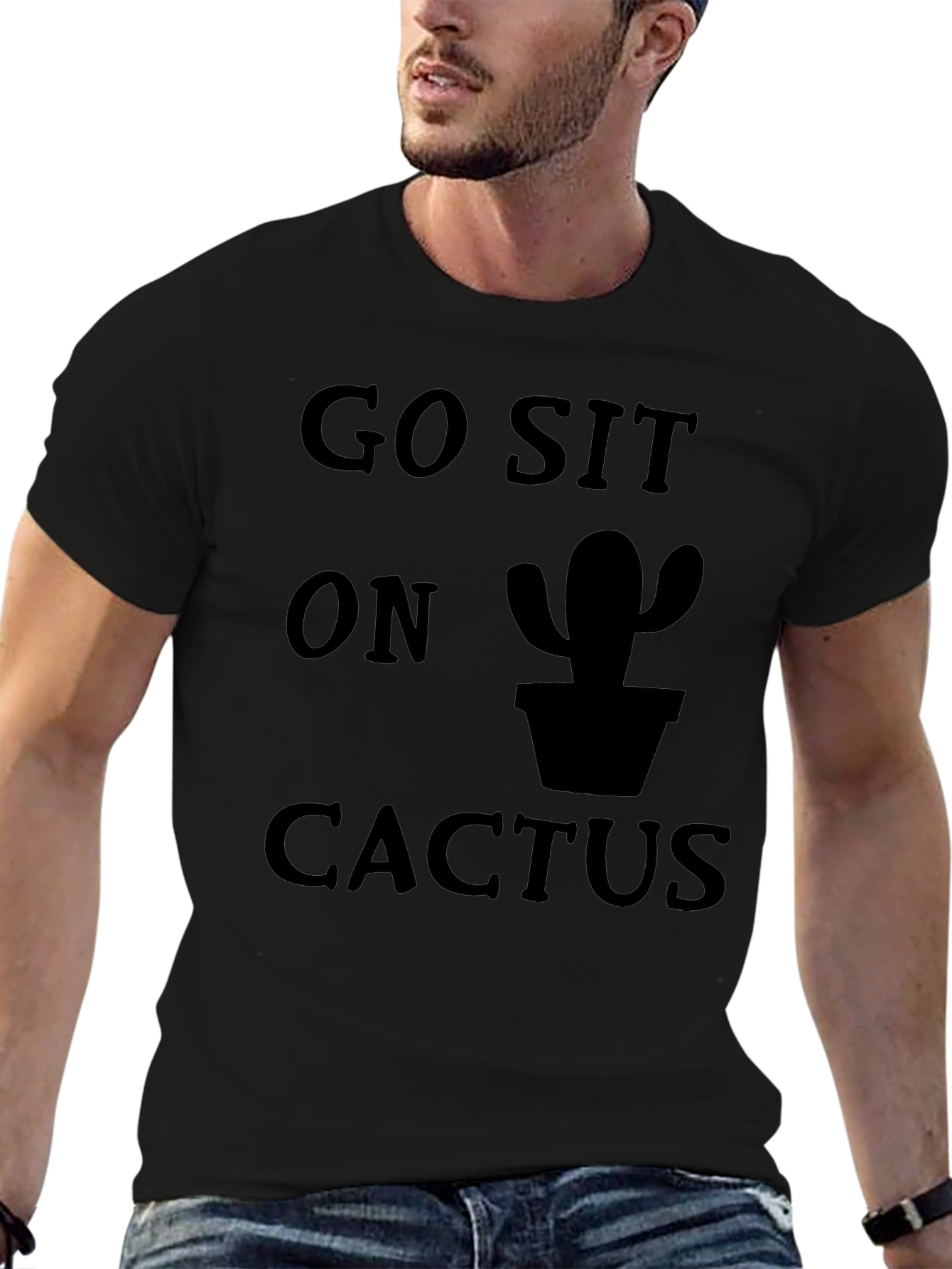 Go Sit On Cactus Graphic Tee - Funny Black T-Shirt