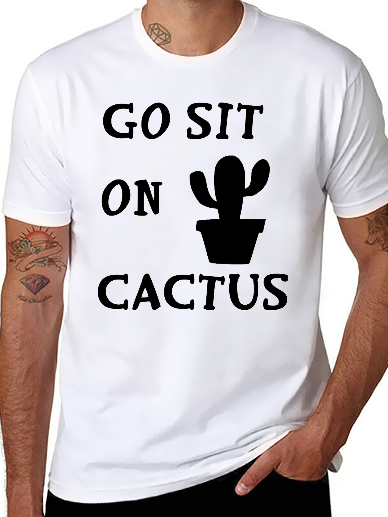 Go Sit On Cactus Graphic Tee - Funny Black T-Shirt