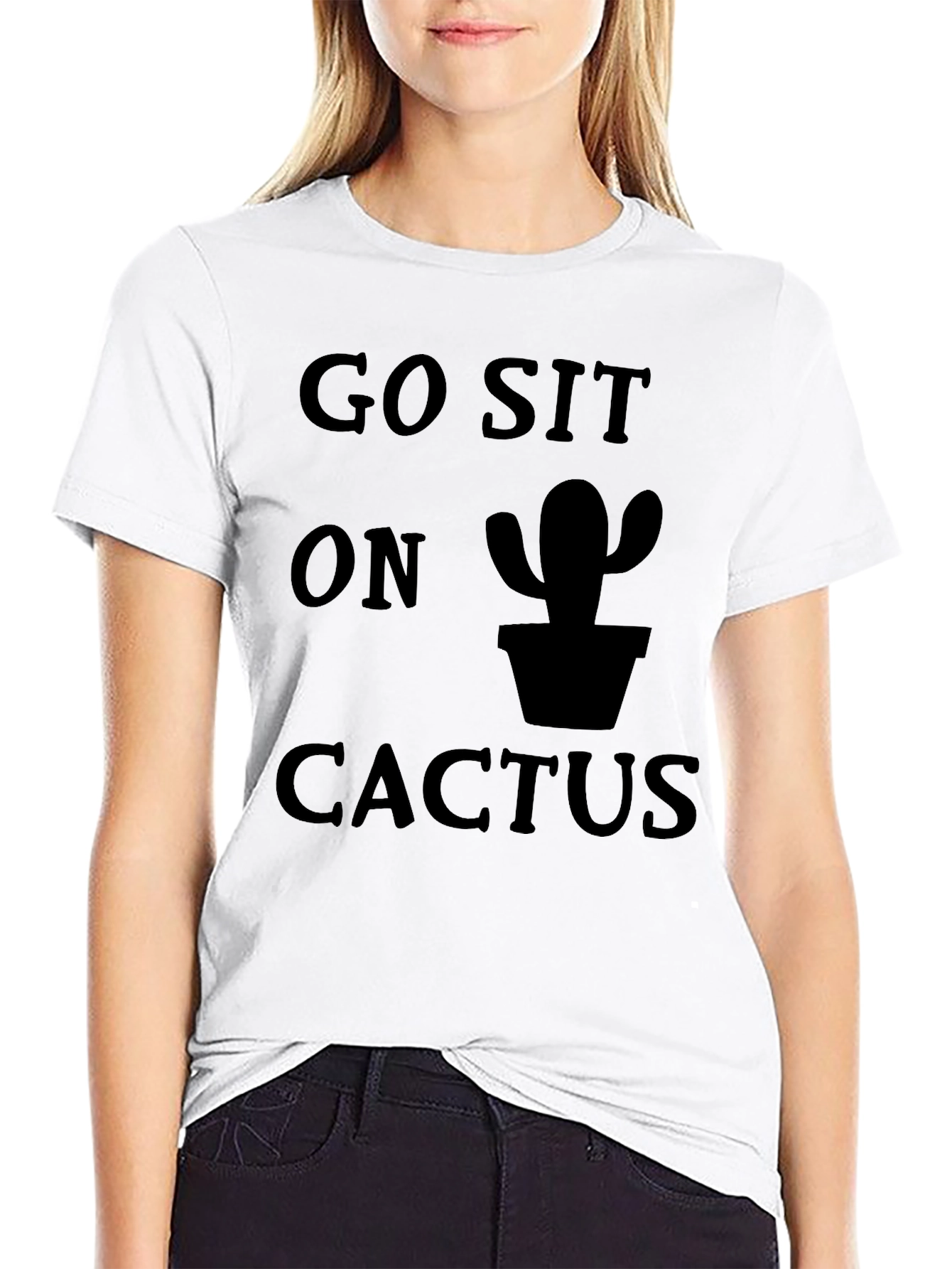 Go Sit On Cactus Graphic Tee - Funny Black T-Shirt