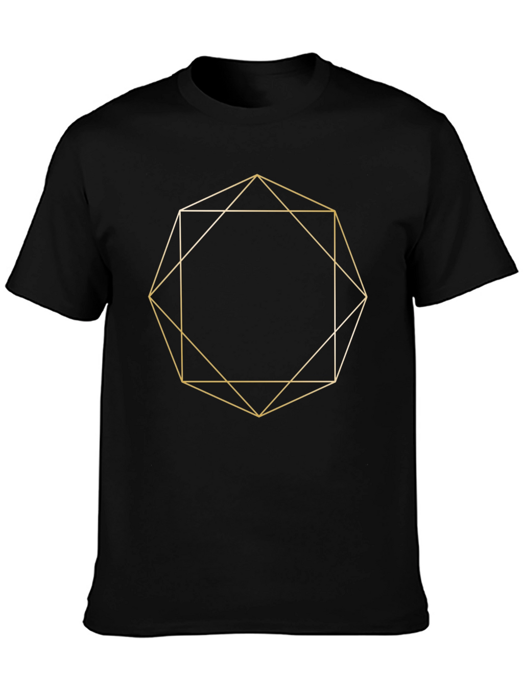Geometric Gold Line Art Black T-Shirt