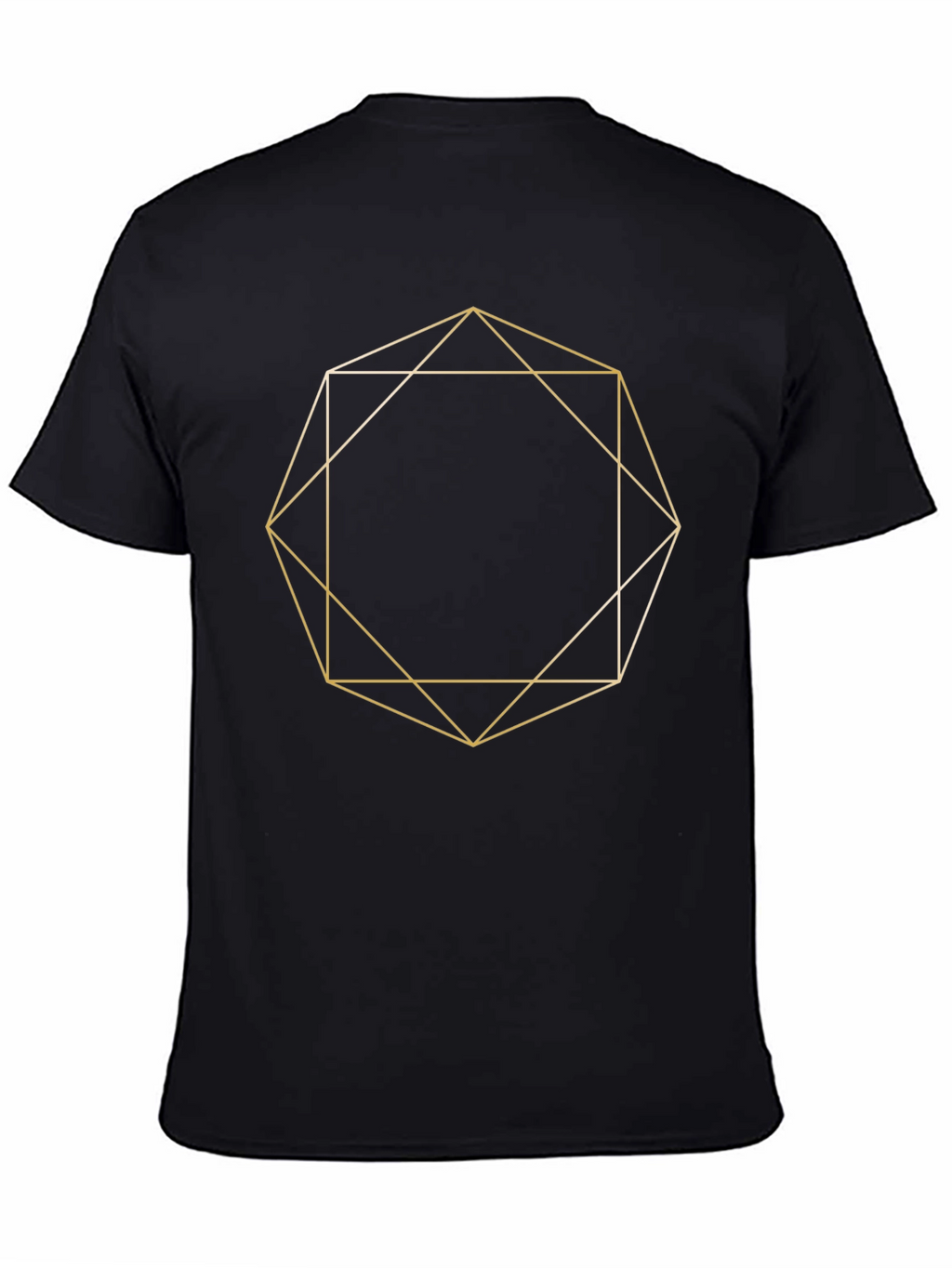 Geometric Gold Line Art Black T-Shirt