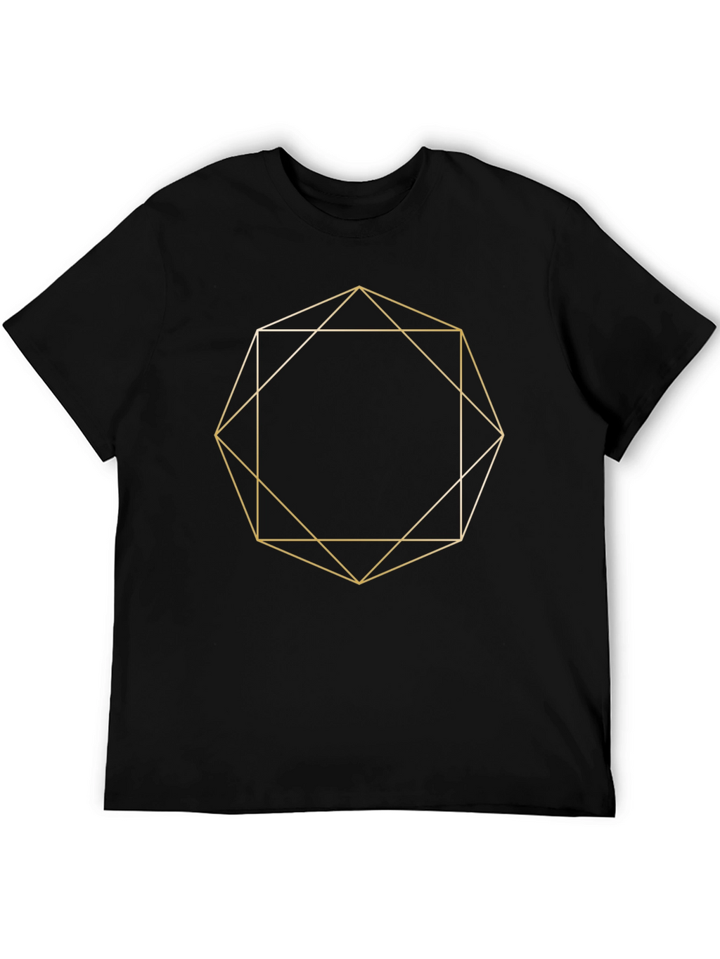 Geometric Gold Line Art Black T-Shirt