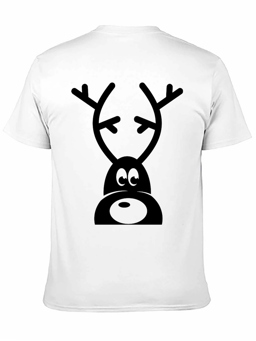 Cartoon Reindeer Graphic Tee - Black Cotton