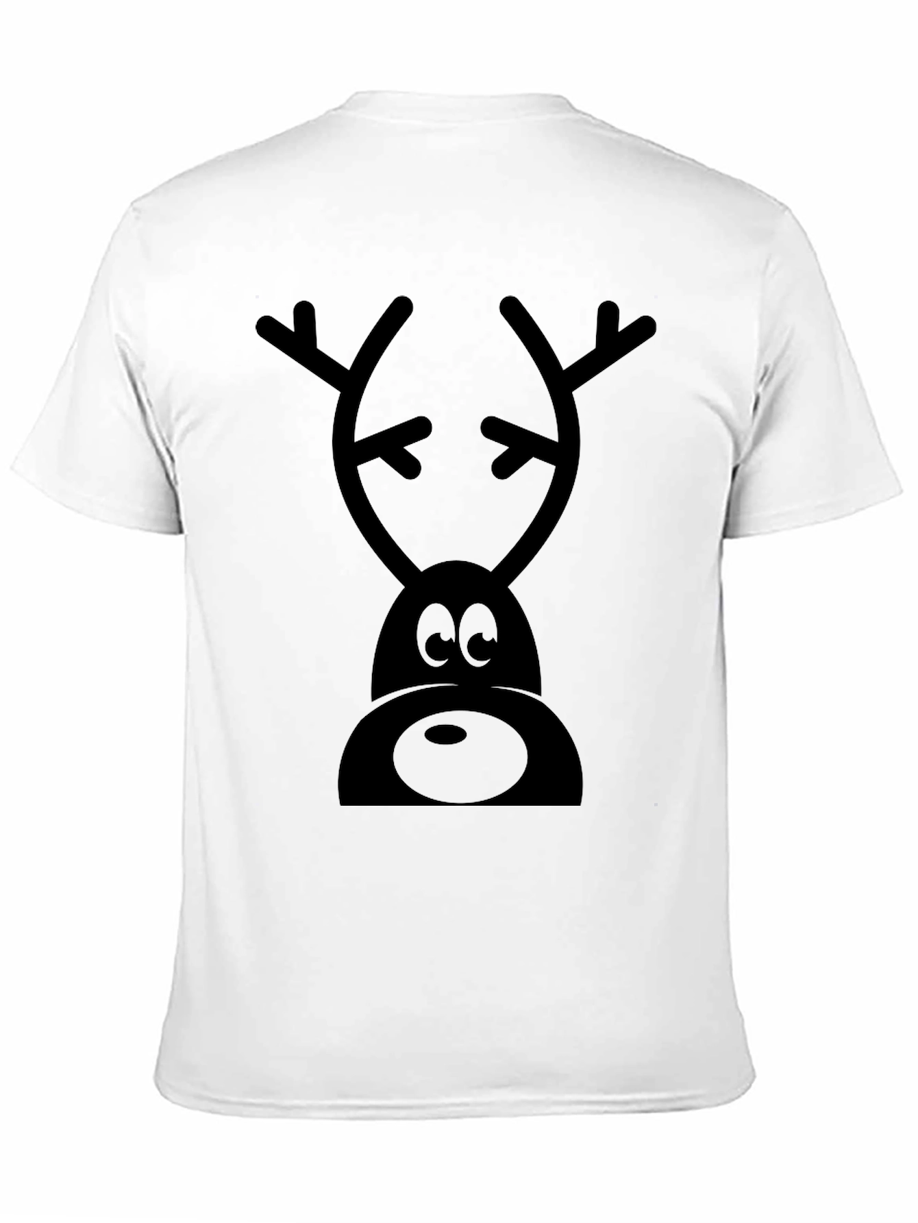 Cartoon Reindeer Graphic Tee - Black Cotton