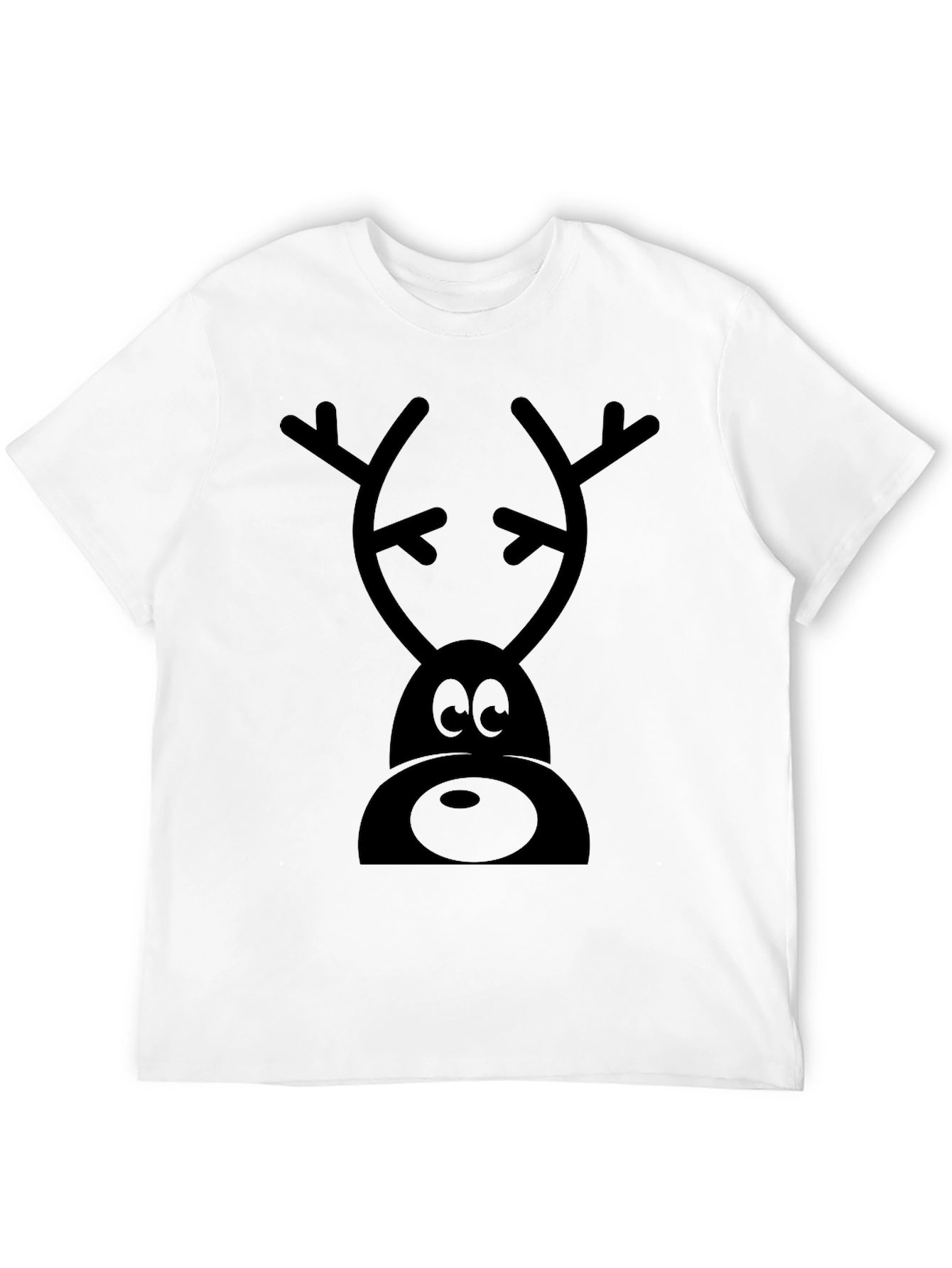 Cartoon Reindeer Graphic Tee - Black Cotton