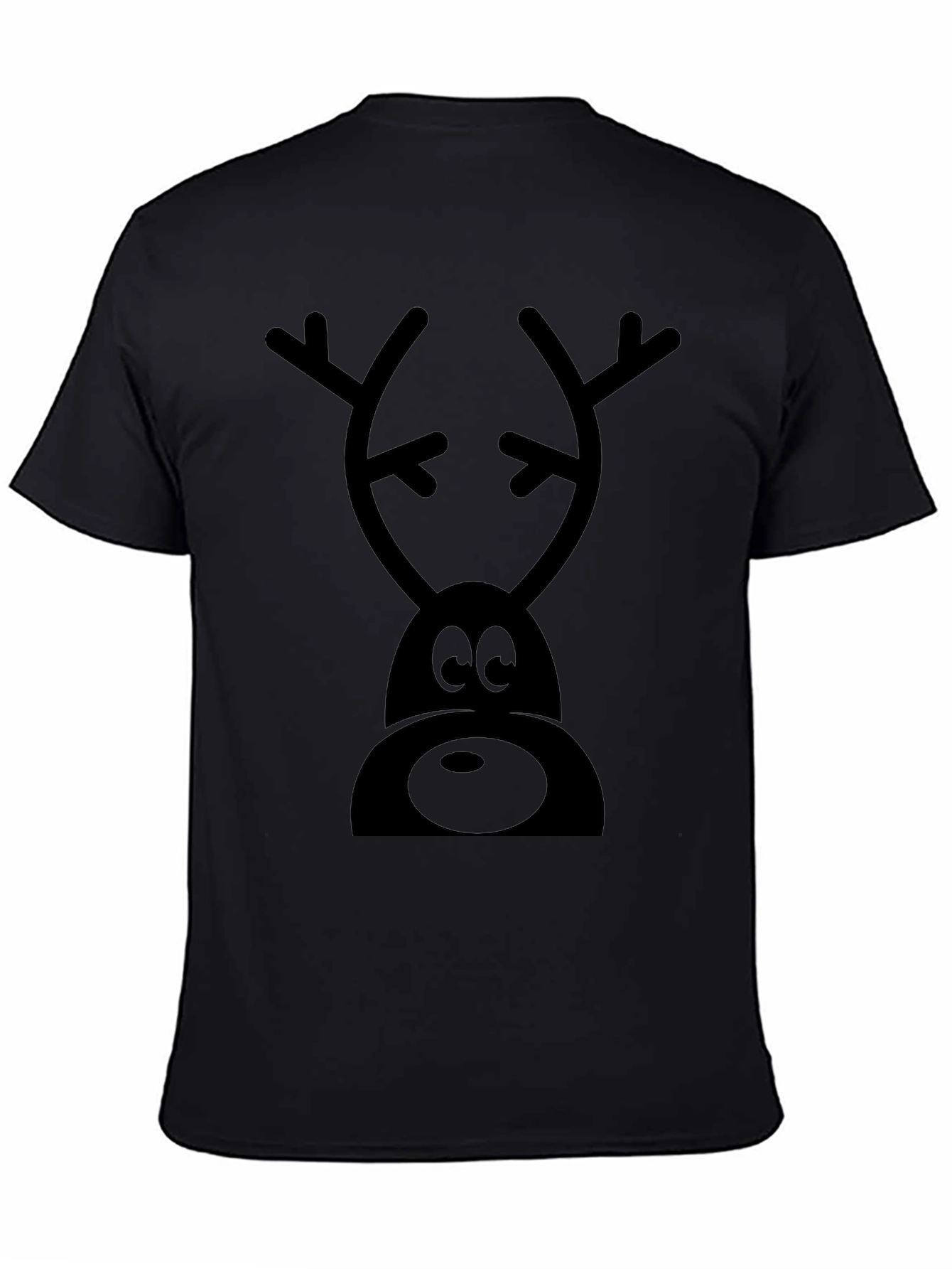 Cartoon Reindeer Graphic Tee - Black Cotton